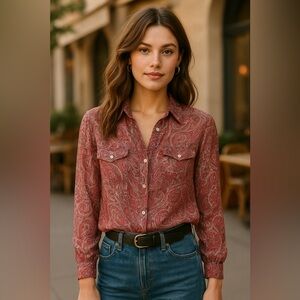 Equipment Femme 100% Silk Blouse – Red Paisley Print (Size S)